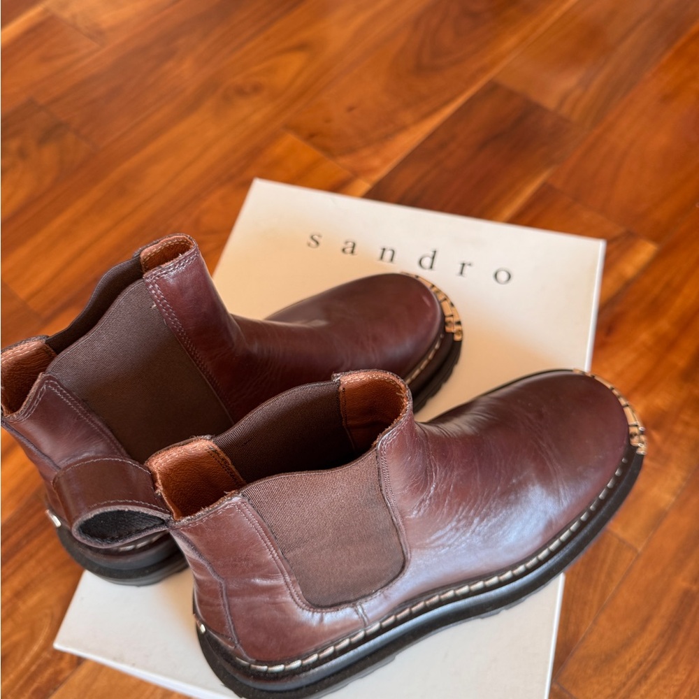 Sandro Dark Brown Leather Ankle Boots